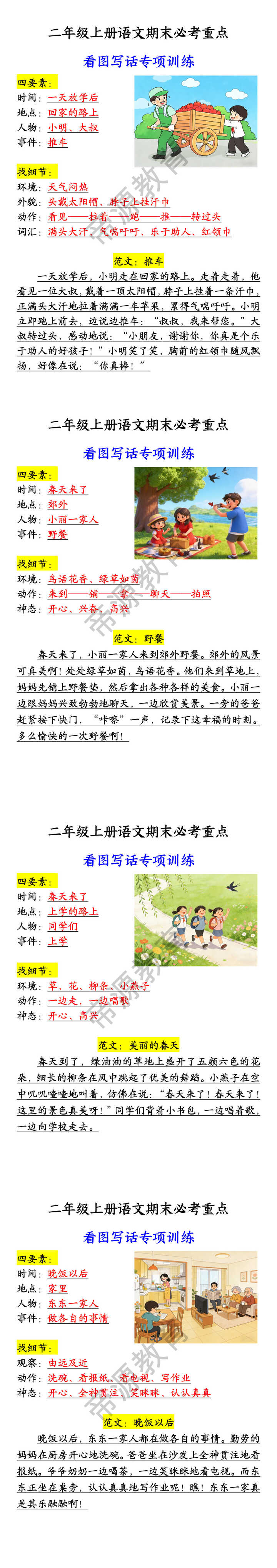 二年级上册语文期末必考重点 看图写话专项训练