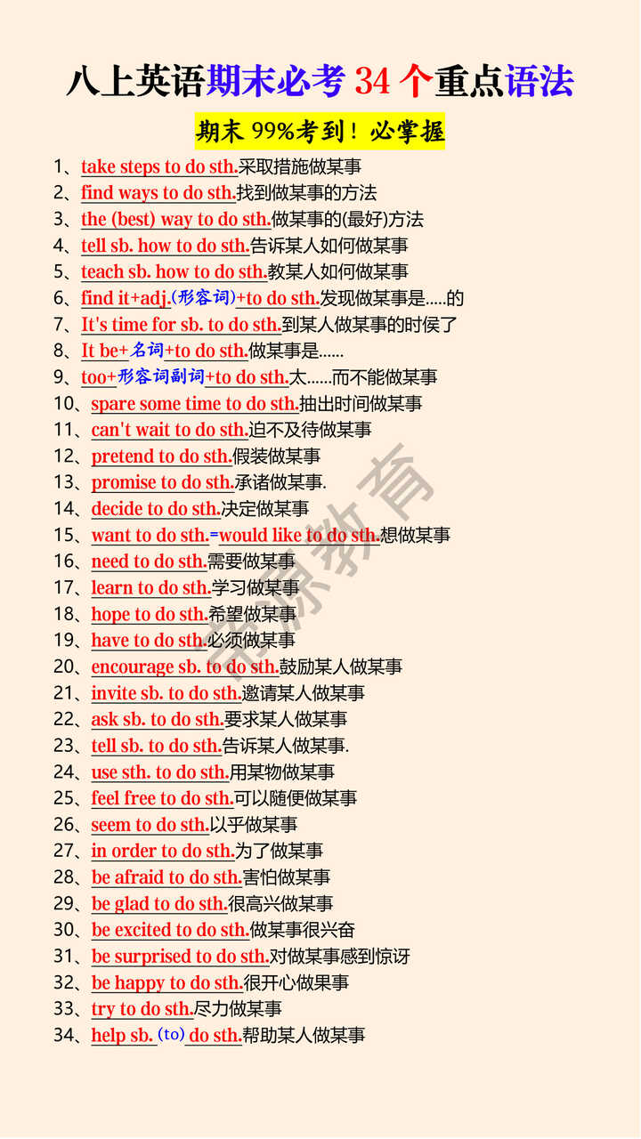 八上英语期末必考34个重点语法