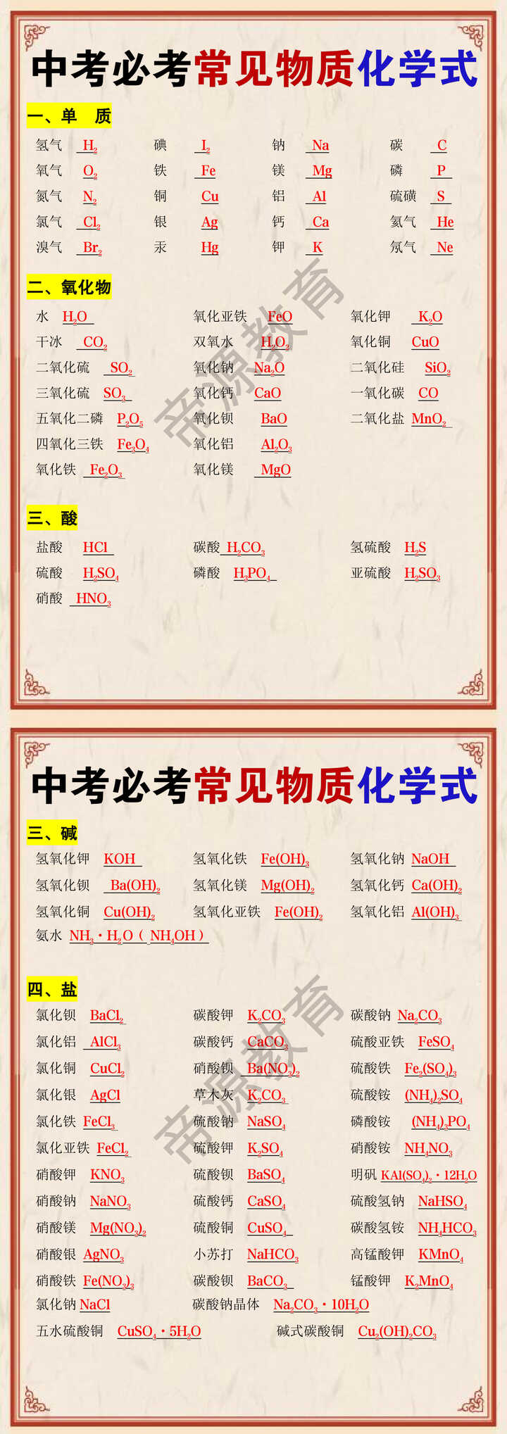 中考必考常见物质化学式