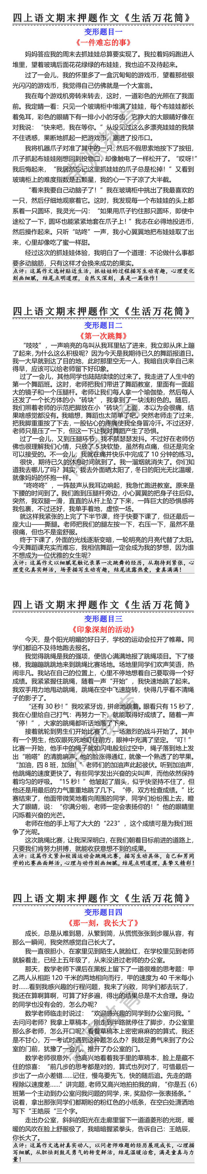 四上语文期末押题作文《生活万花筒》