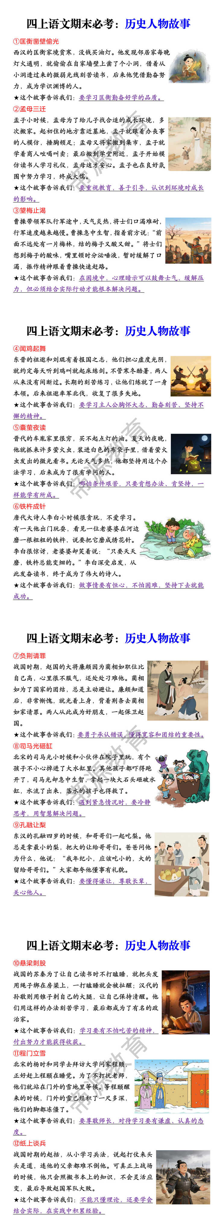 四上语文期末必考：历史人物故事