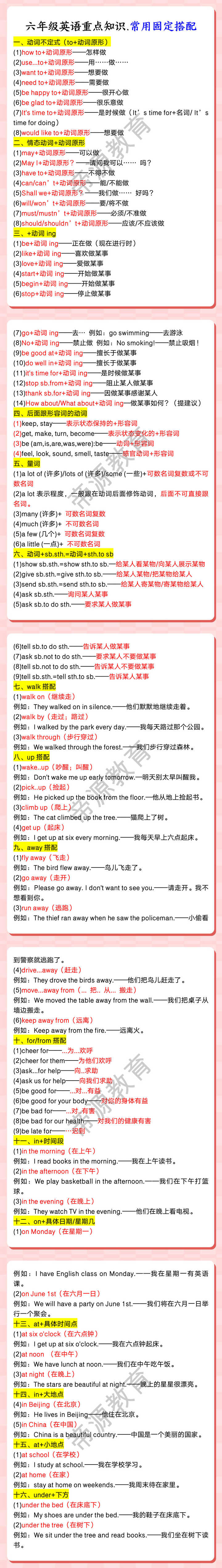 六年级英语重点知识.常用固定搭配 六年级英语重点知识.常用固定搭配