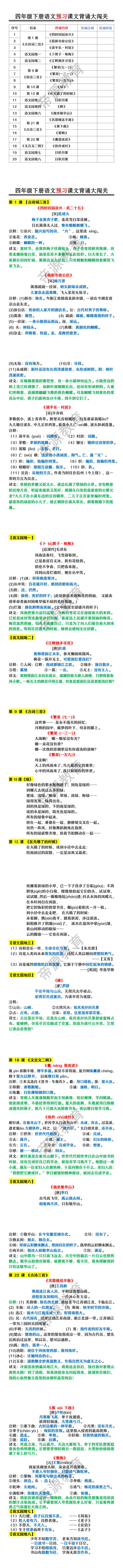 四年级下册语文预习课文背诵大闯关