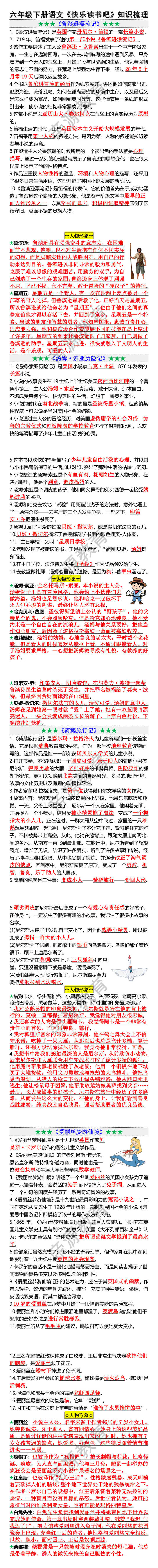六年级下册语文快乐读书吧知识梳理