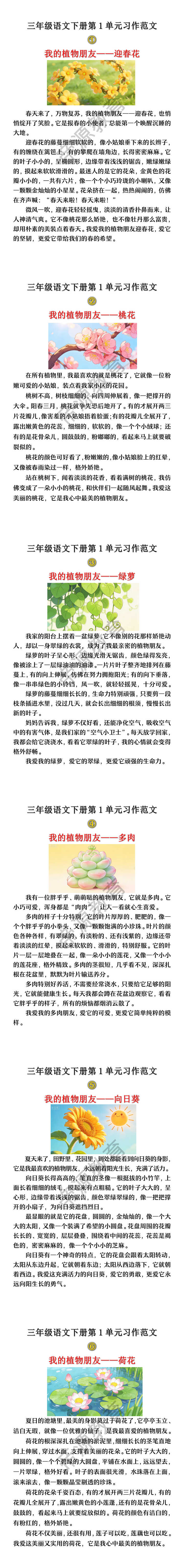 三年级下册语文第一单元《我的植物朋友》小练笔范文