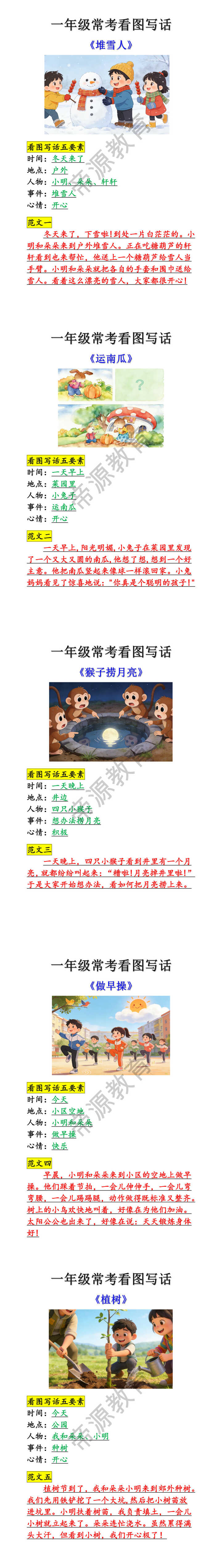 一年级常考看图写话每日一练