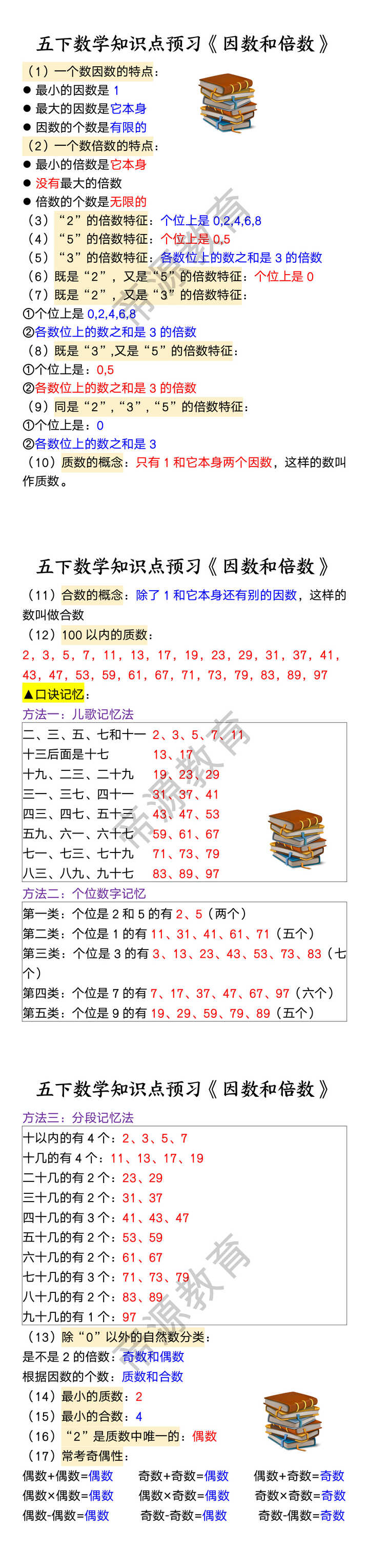 五下数学知识点预习《因数和倍数》