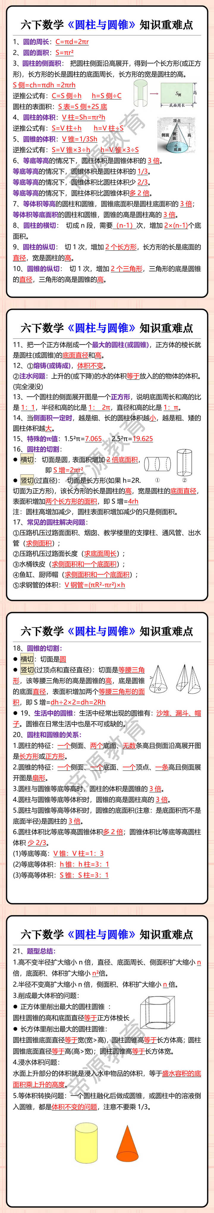 六下数学《圆柱与圆锥》知识重难点