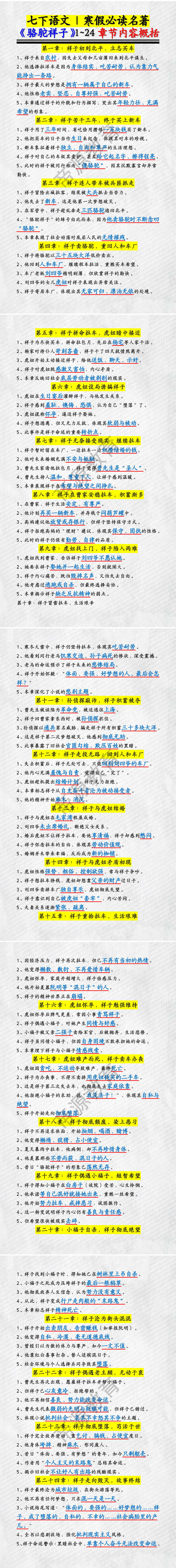 七下语文 | 寒假必读名著 《骆驼祥子》1~24章节内容概括 七下语文 | 寒假必读名著 《骆驼祥子》1~24章节内容概括