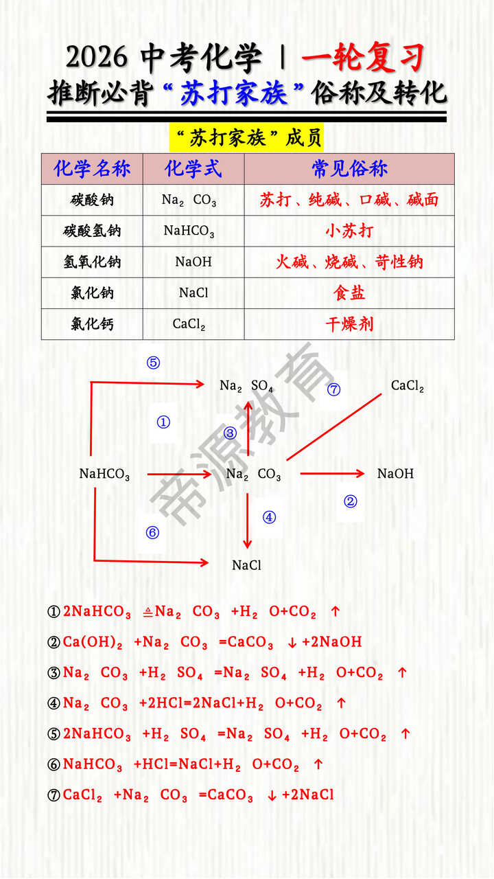 2026中考化学 | 一轮复习：推断必背“苏打家族”俗称及转化