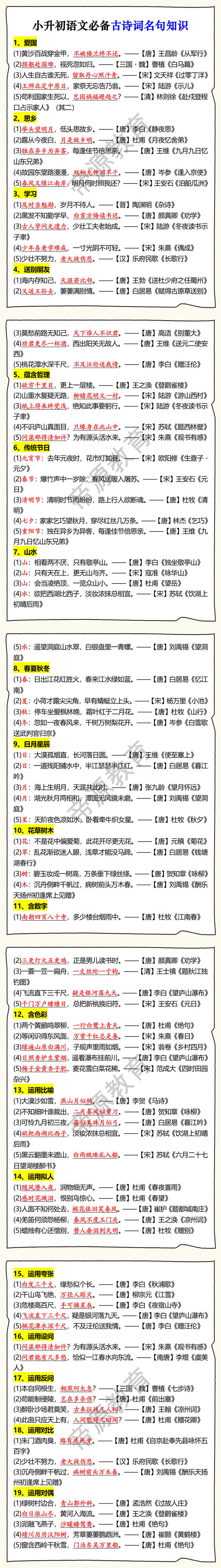 小升初语文必备古诗词名句知识