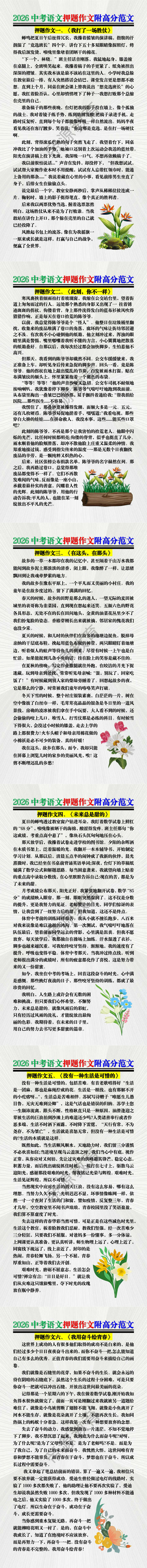 2026中考语文押题作文附高分范文