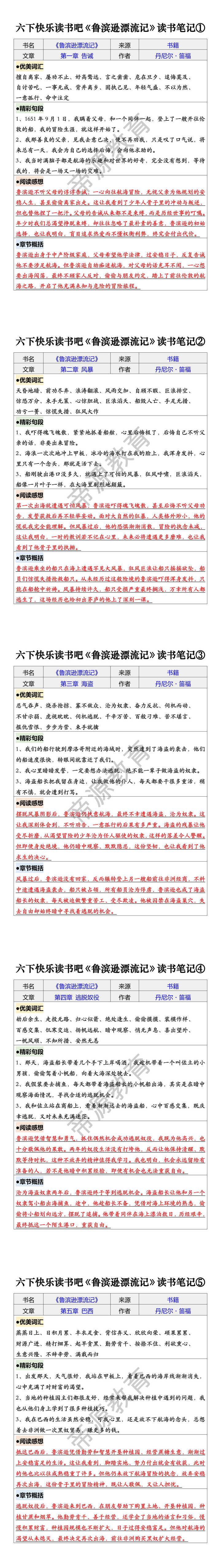 六下快乐读书吧《鲁滨逊漂流记》读书笔记