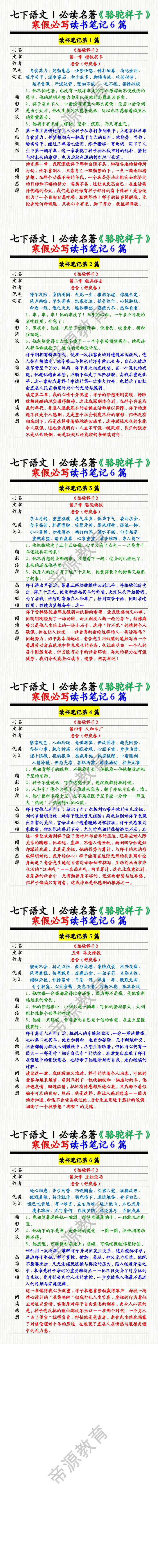 七下语文必读名著《骆驼祥子》必写读书笔记6篇