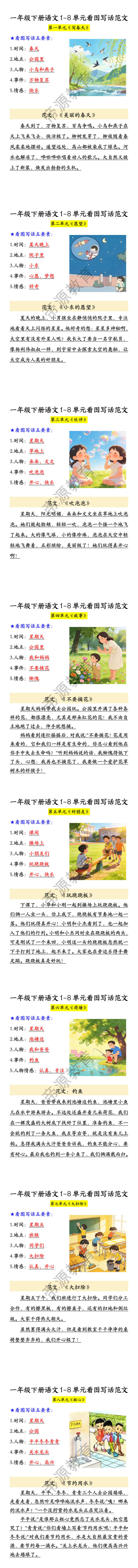 一年级下册语文1-8单元看图写话范文