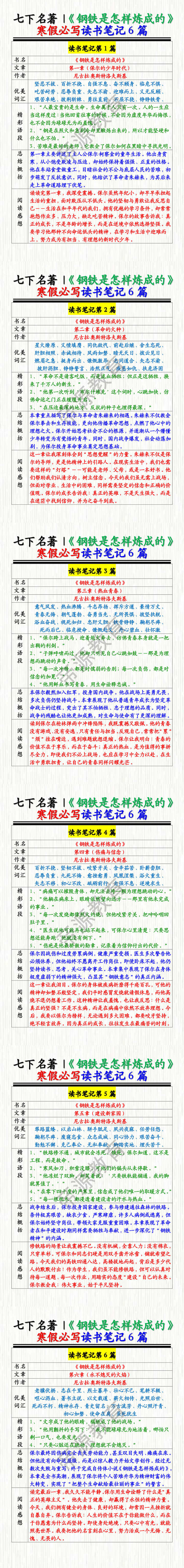 七下名著 | 《钢铁是怎样炼成的》 寒假必写读书笔记6篇