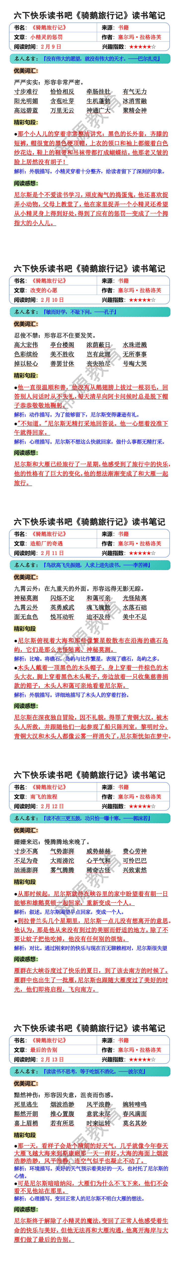 六下快乐读书吧《骑鹅旅行记》读书笔记