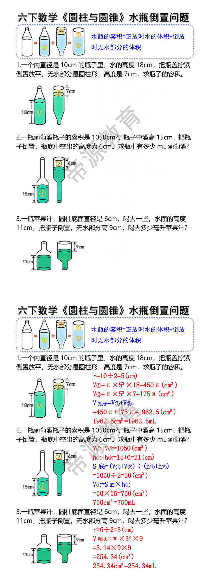 六年级下册数学圆柱与圆锥经典易错题 六年级下册数学圆柱与圆锥经典易错题