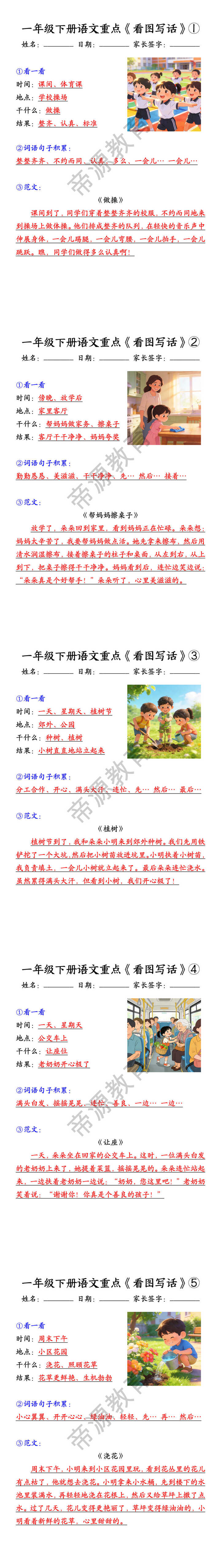 一年级下册语文重点《看图写话》①