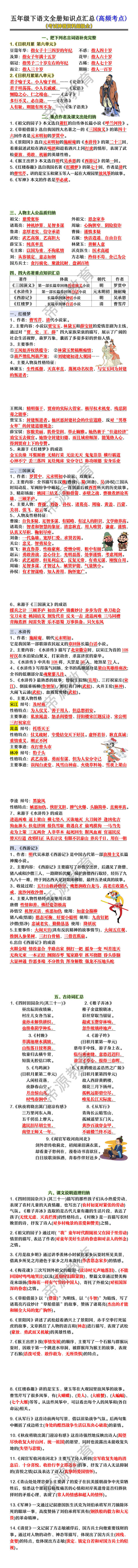 五年级下语文全册知识点汇总(高频考点)