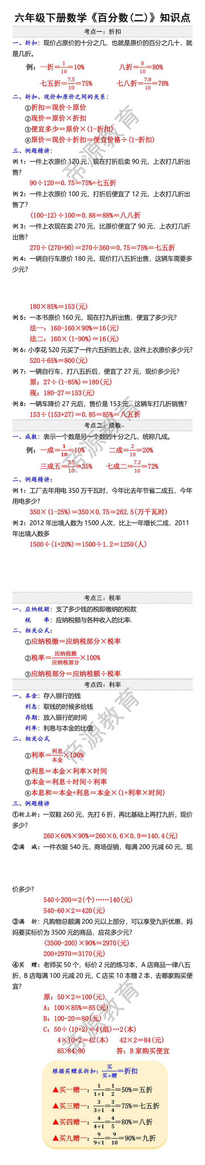 六年级数学下册百分数知识点归纳 六年级数学下册百分数知识点归纳