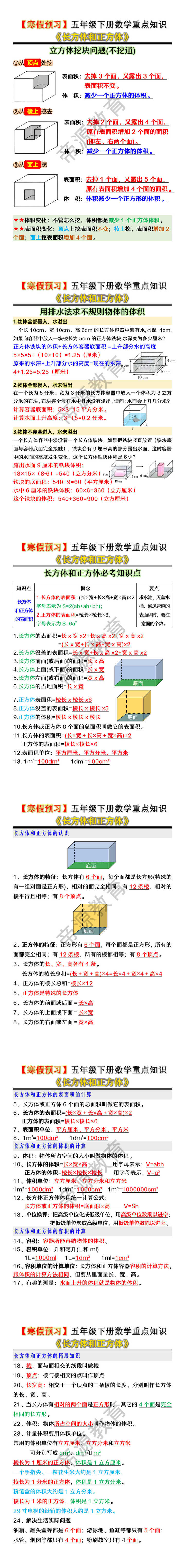 五年级下册数学《长方体和正方体》重点知识