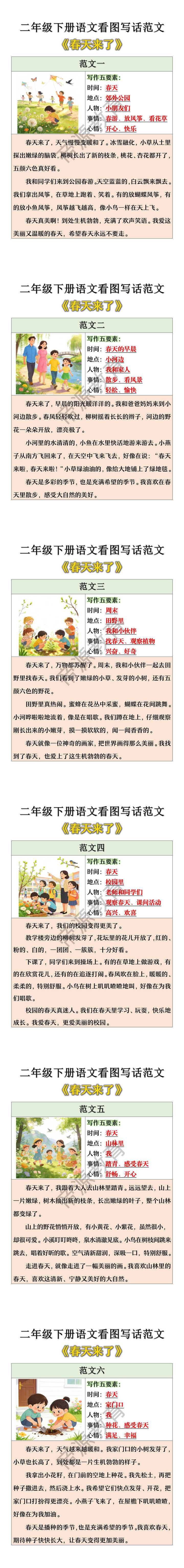 二年级下册语文《春天来了》看图写话范文