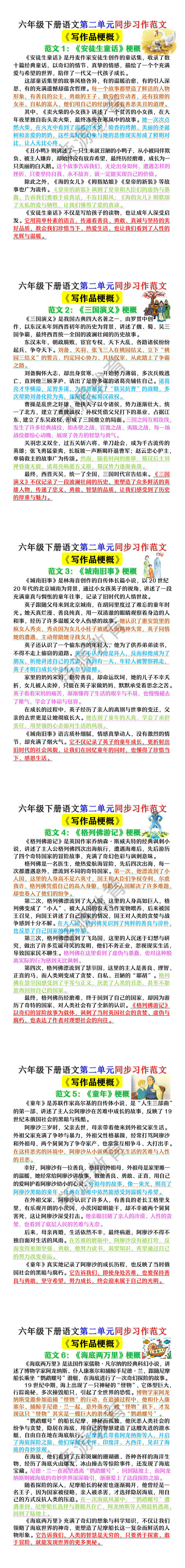 六年级下册语文第二单元《写作品梗概》同步习作范文