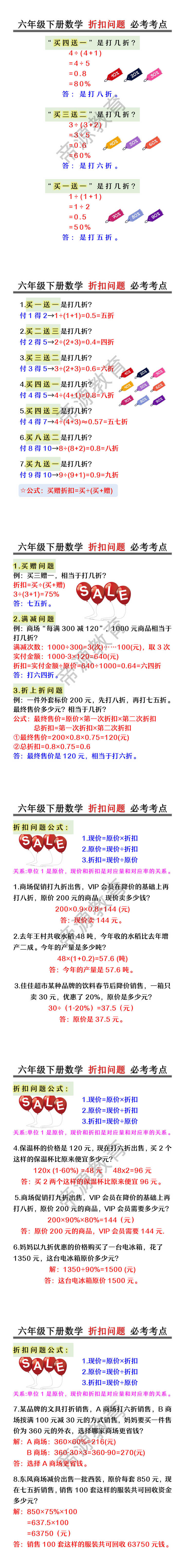 六年级下册数学 折扣问题 必考考点