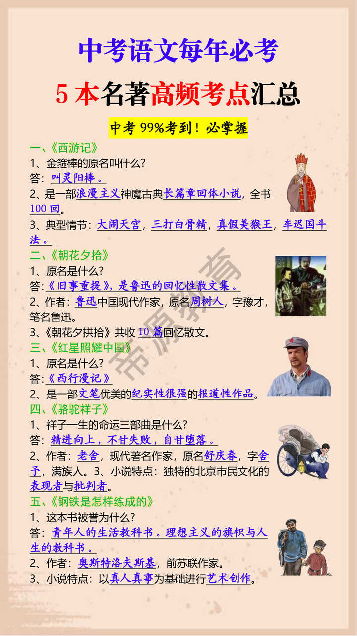 中考语文每年必考5本名著高频考点汇总
