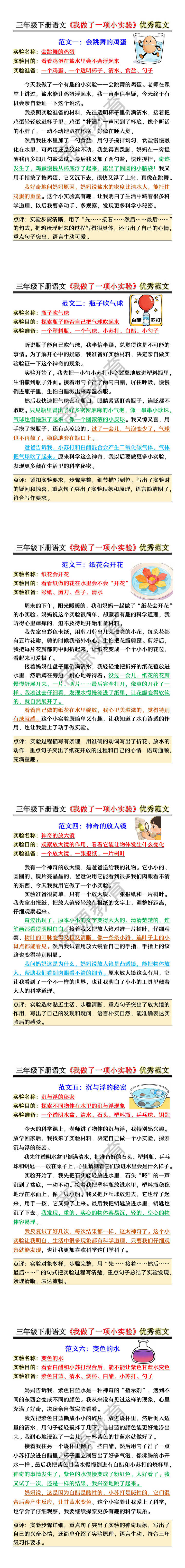 三年级下册语文《我做了一项小实验》优秀范文