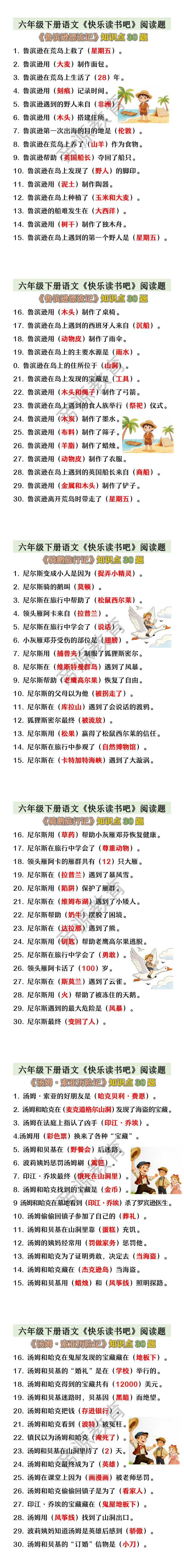 六年级下册语文《快乐读书吧》阅读题