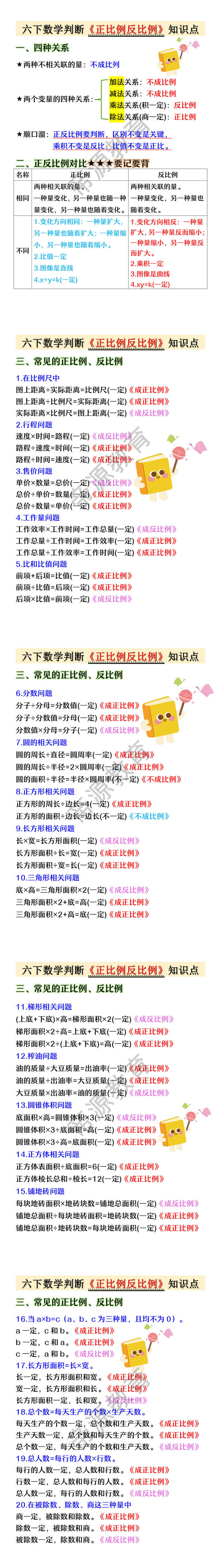 六年级下册数学判断《正比例反比例》知识点