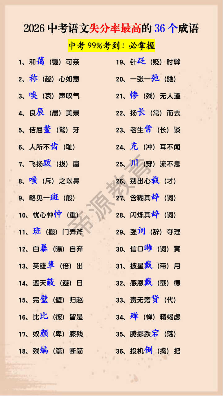 2026中考语文失分率最高的36个成语