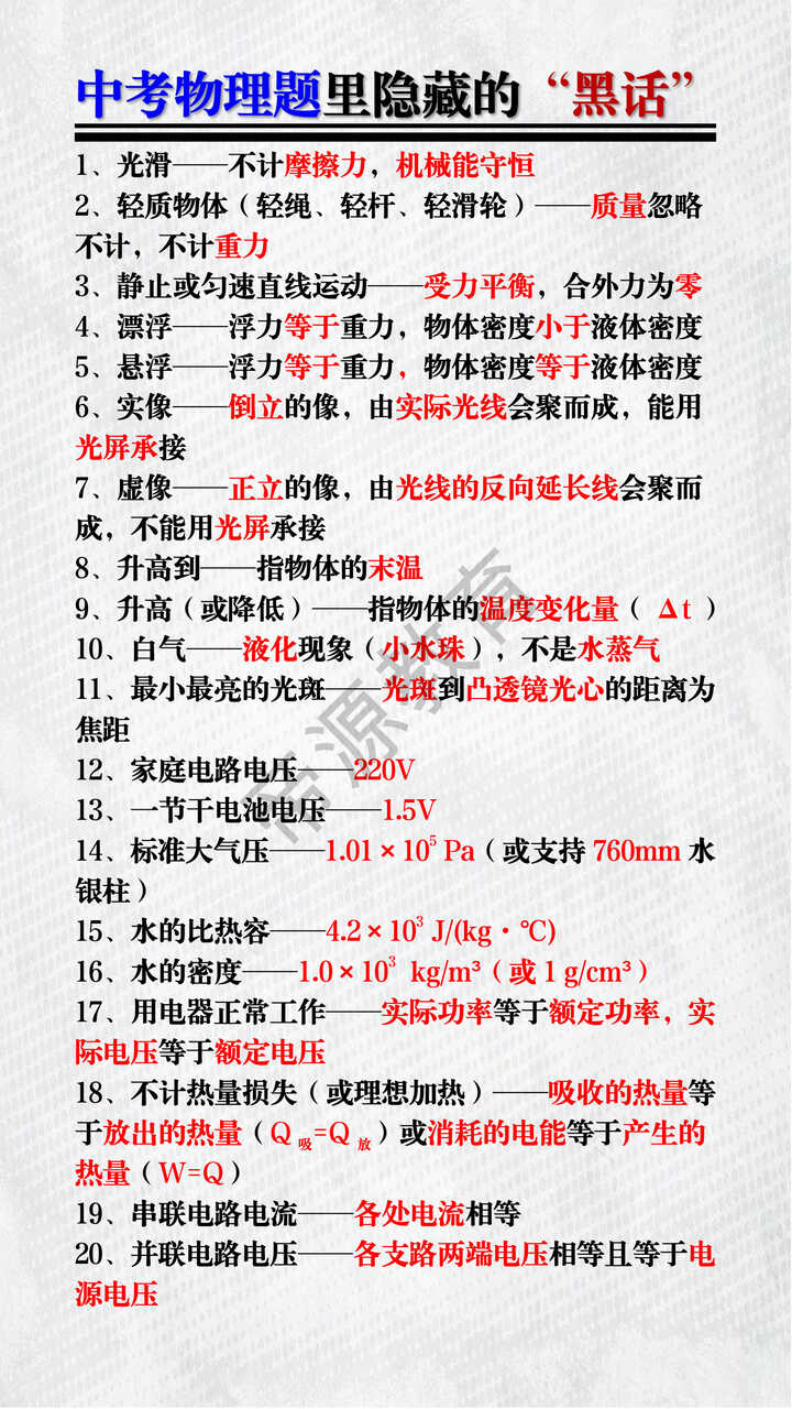 中考物理题里隐藏的“黑话”