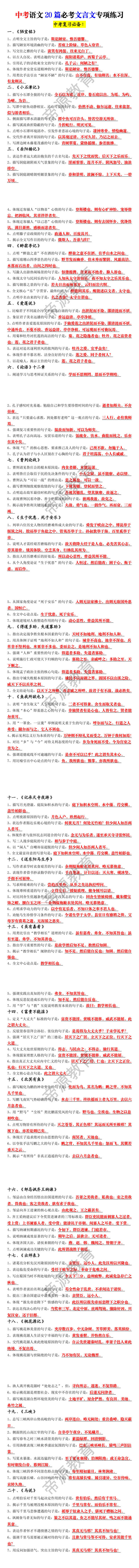 中考语文20篇必考文言文专项练习