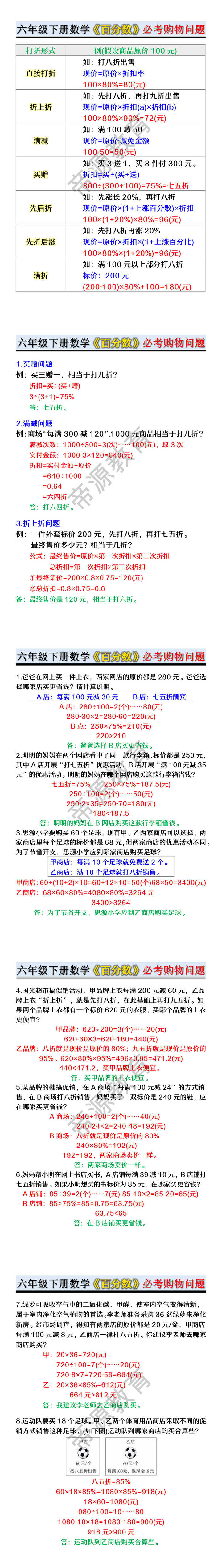 六年级下册数学《百分数》必考购物问题