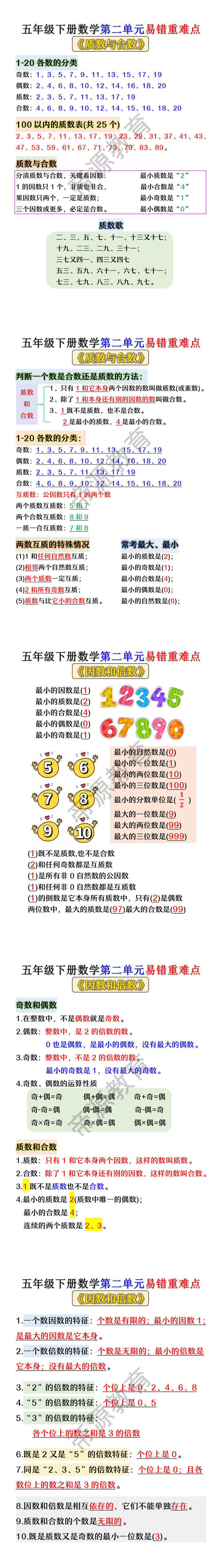 五年级下册数学第二单元易错重难点