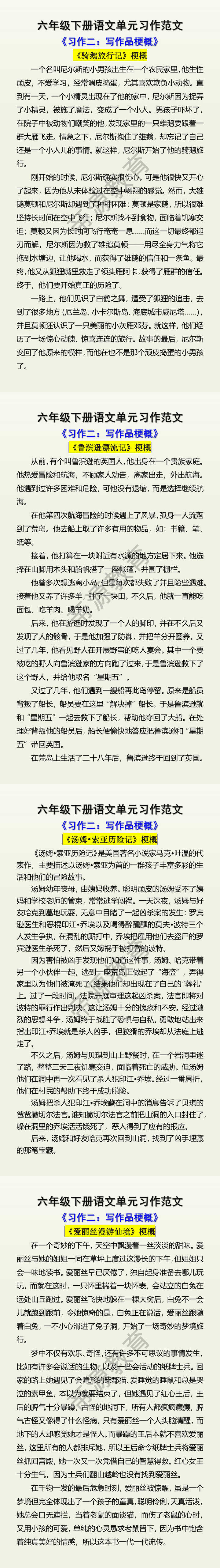 六年级下册语文第二单元习作:写作品梗概 六年级下册语文第二单元习作:写作品梗概