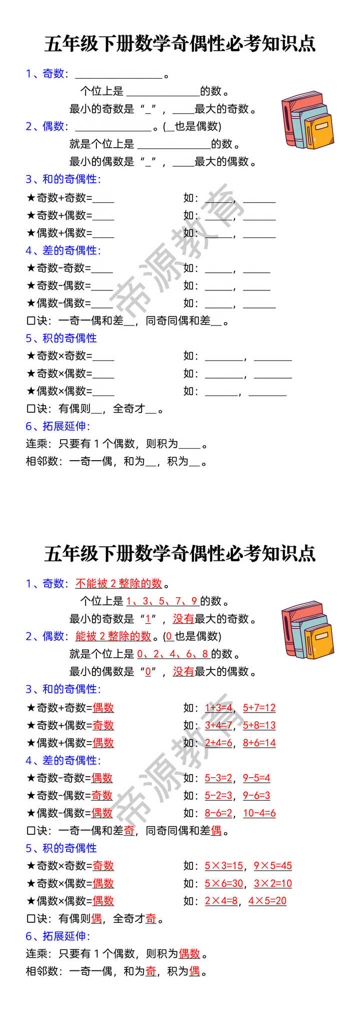 五年级下册数学奇偶性必考知识点