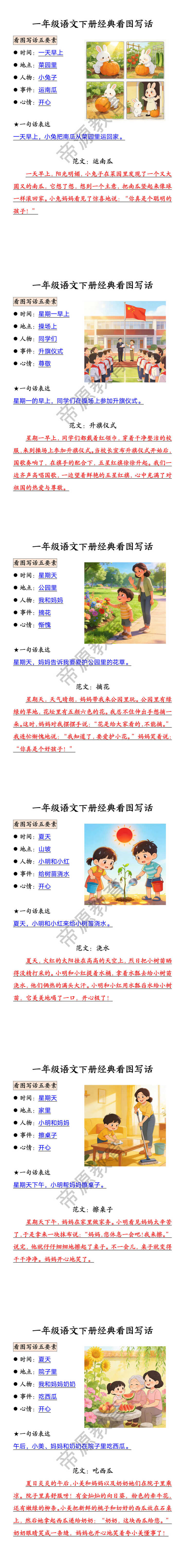 一年级语文下册经典看图写话