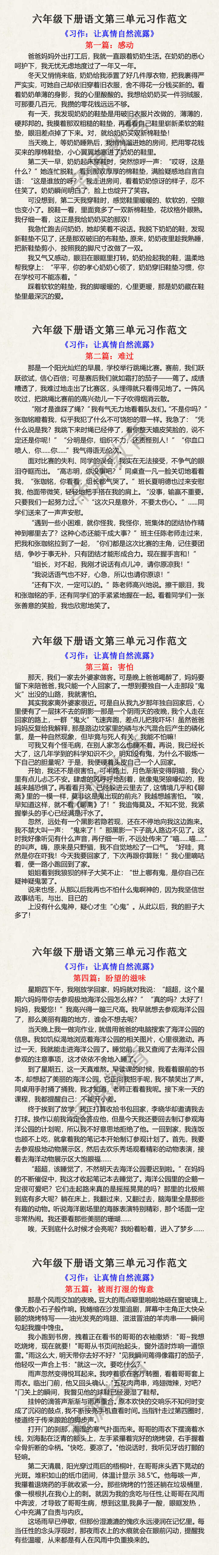 六年级下册语文第三单元习作范文 六年级下册语文第三单元习作范文