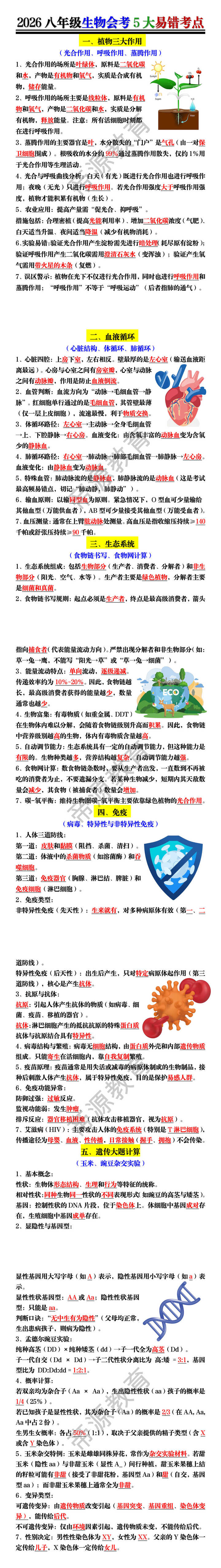 2026八年级生物会考5大易错考点