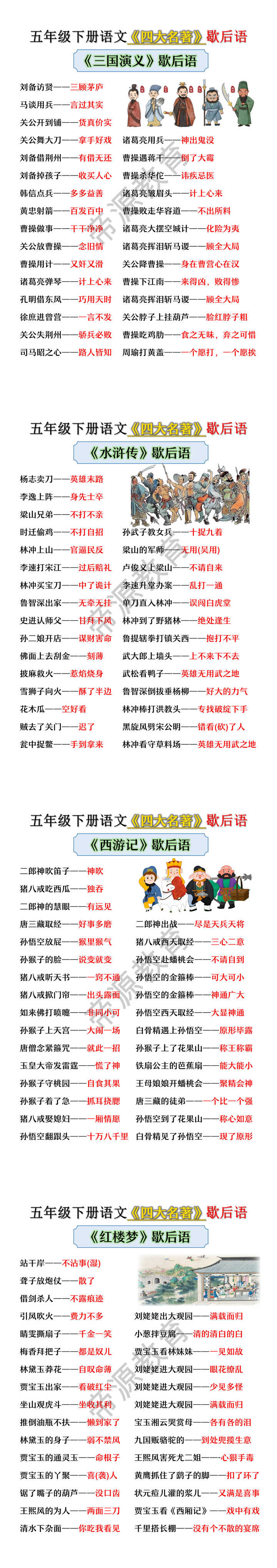 五年级下册语文《四大名著》歇后语