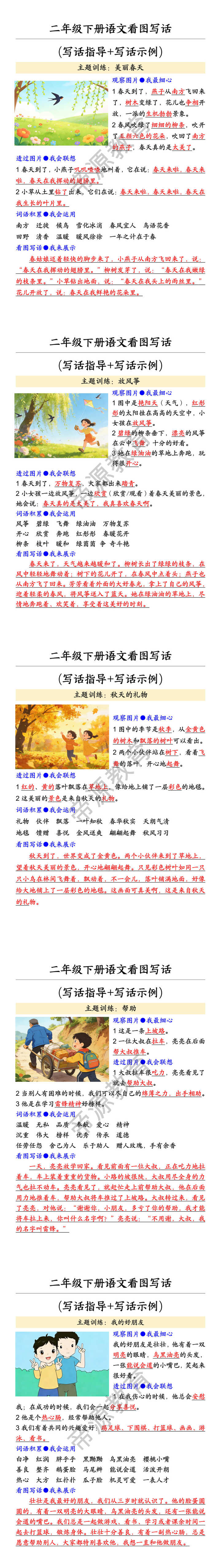 二年级下册语文看图写话 (写话指导+写话示例)