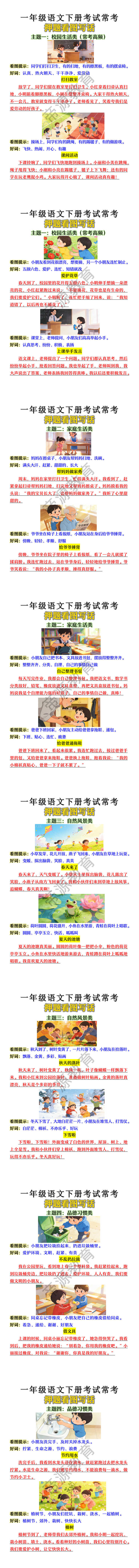 一年级语文下册考试常考押题看图写话