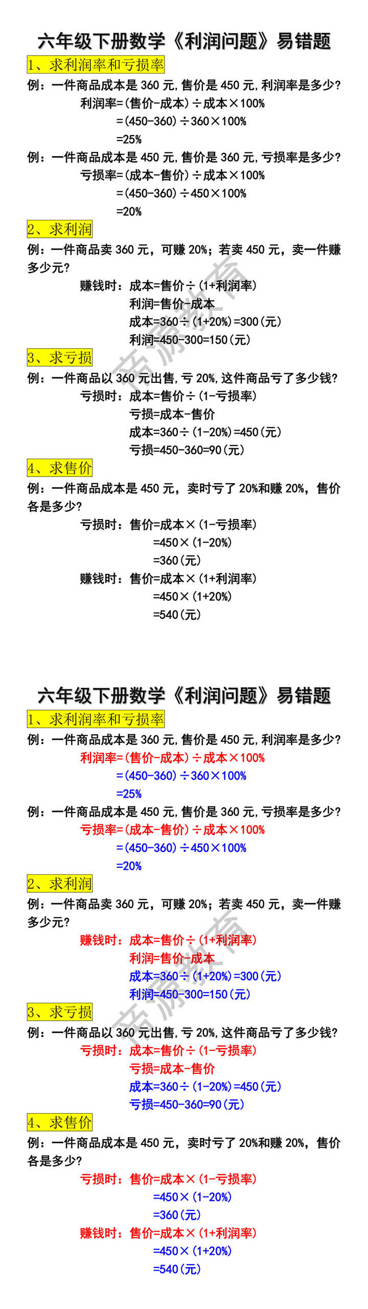 六年级下册数学《利润问题》易错题
