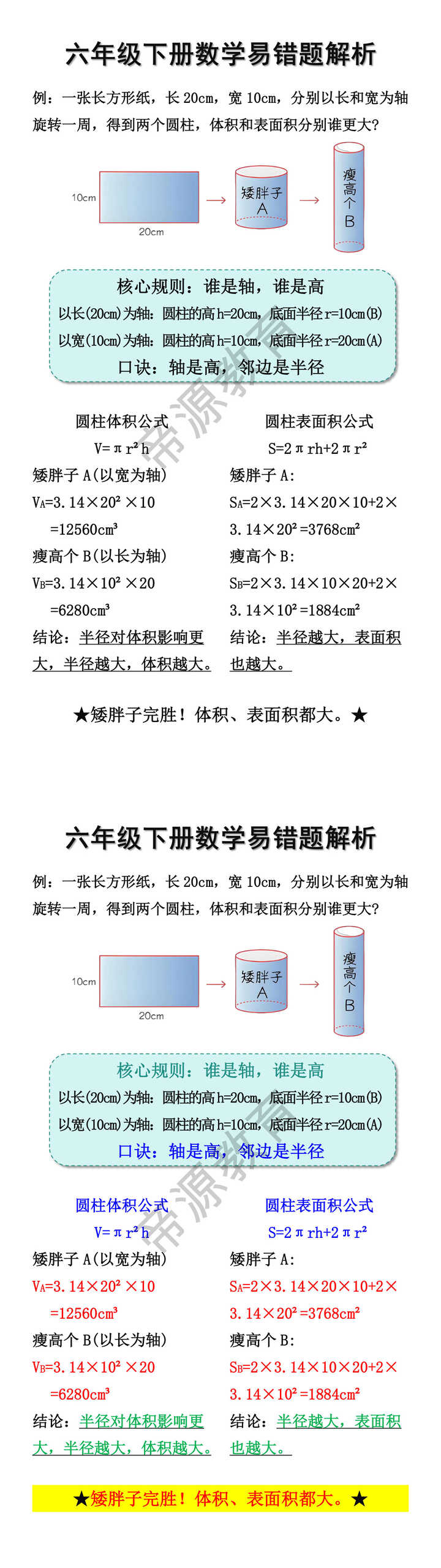六年级下册数学易错题解析