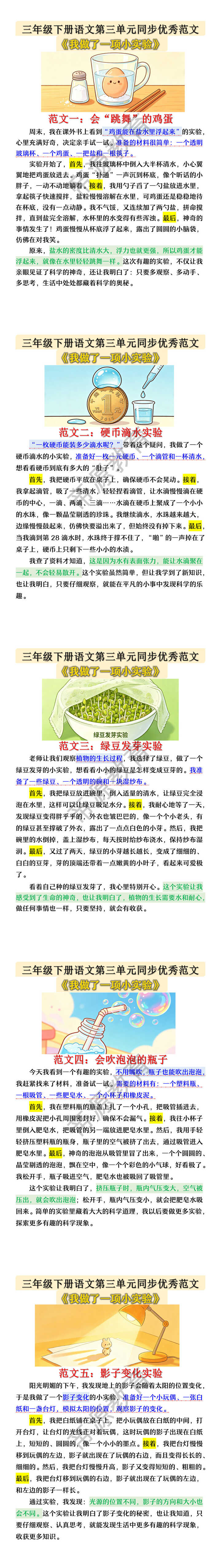 三年级下册语文第三单元《我做了一项小实验》同步优秀范文
