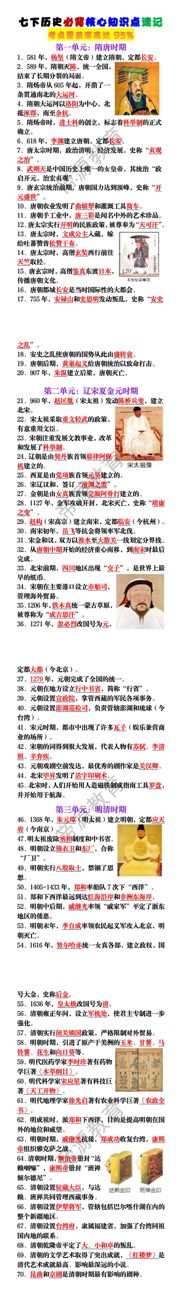 七下历史必背核心知识点速记